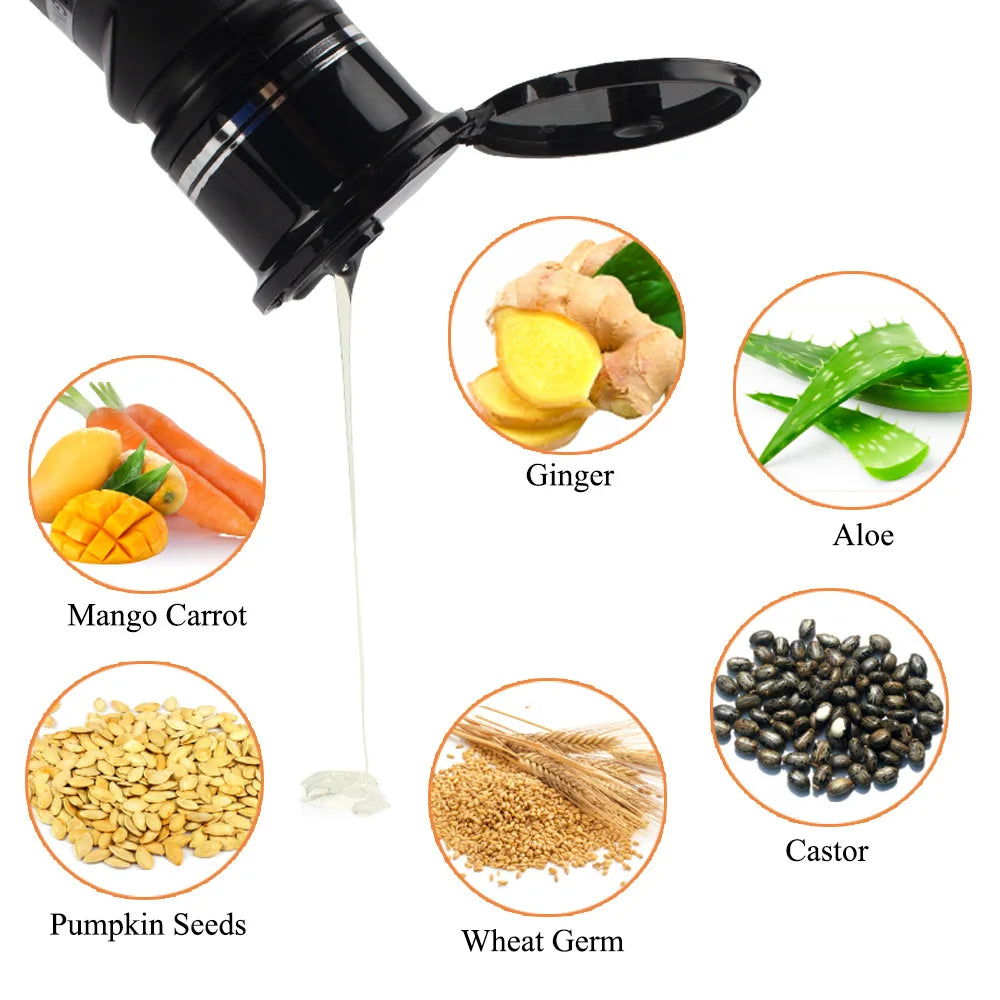 Ingrédients naturels : gingembre, aloe vera, ricin, germe de blé, graines de courge, mangue, carotte