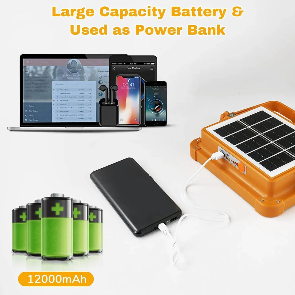 لمبة طاقة شمسية متنقلة + باور بانك 12000mAh